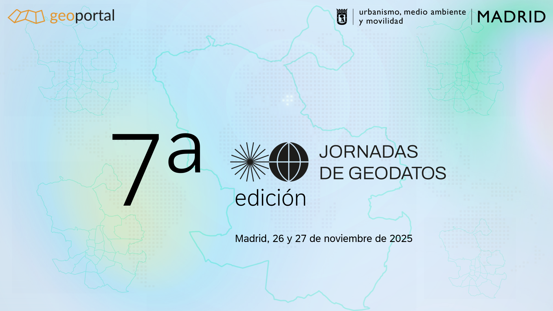 Imagen en la que se muestra el cartel de la séptima edición de las jornadas de geodatos y las fechas en las que se celebra
